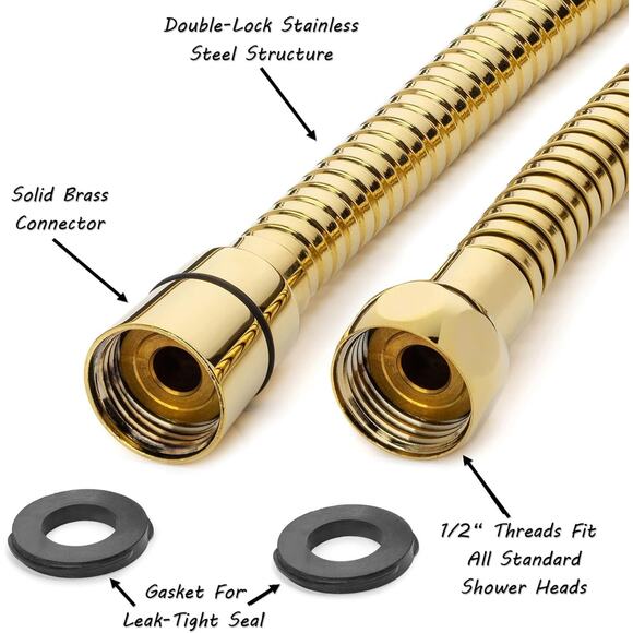 Universal 72 Inch Flexible Shower Hose - Extra Long, Stainless Steel, Double-Buc - Picture 2 of 3
